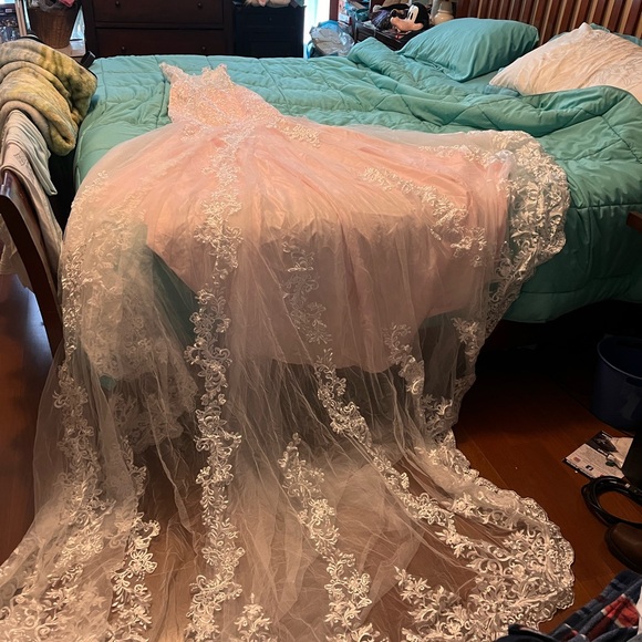 Beautiful pink and lace wedding dress from flormiss size is a XS. - Picture 7 of 8